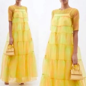 STAUD Hyacinth Sheer Yellow Layered Ruffled Maxi Dress